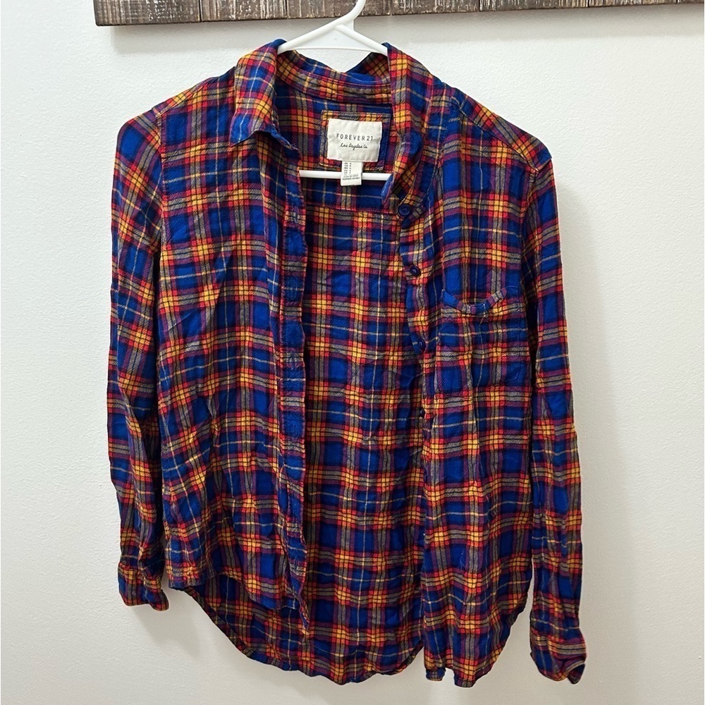 Forever 21 red plaid sleeveless flannel shirt small